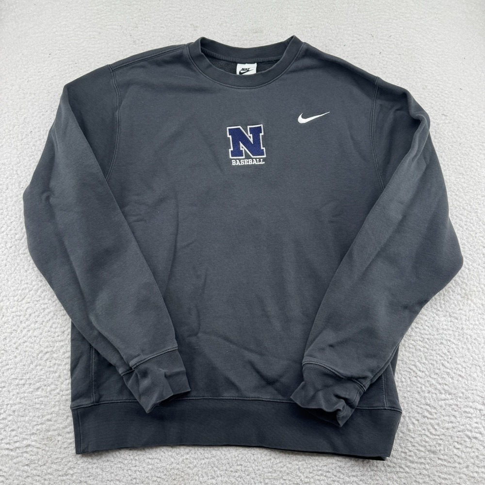 Nike Baseball Sweatshirt Mens Medium (Fits Small) Charcoal Gray Embroidered Crew